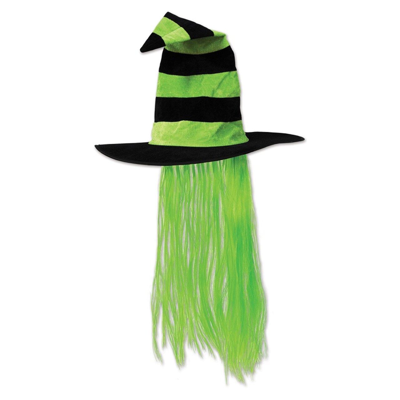 Beistle Pack of 6 Lime Green and Black Halloween Witch Hat with Hair